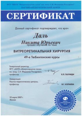 Сертификат Даль Никита Юрьевич