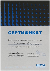 Сертификат об участии в «HOYA», 2023