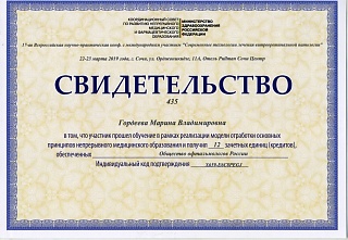 Свидетельство участника конференции, 2019
