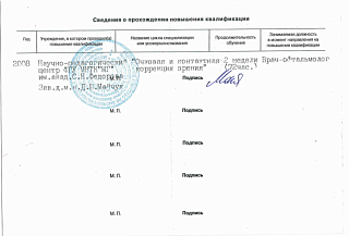 Сведения о прохождении повышения квалификации, 2008