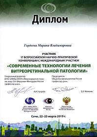 Диплом участника конференции, 2019