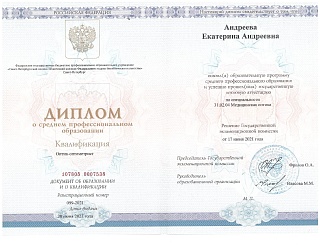 Диплом об окончании колледжа, 2021