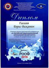 Диплом участника конференции РООФ, 2016