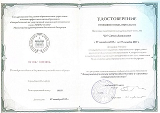 Удостоверение о повышении квалификации, 2015