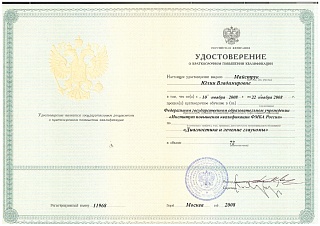 Удостоверение о повышении квалификации, 2008